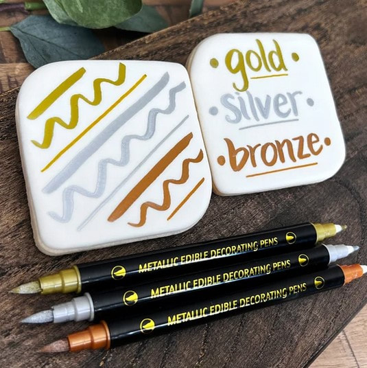 Metallic Dual Tipped Food Marker Pens from Corianne Cookie Couture - set of  3