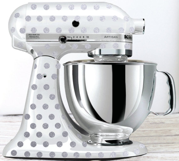 Fun polka dot vinyl stand kitchenaid mixer decals for the chef, cook,  baker, or food lover - available for purchase.