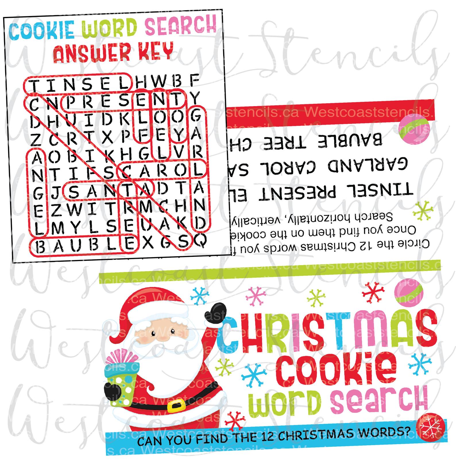 Christmas Wordsearch Word Search Stencil for Royal Icing Sugar Cookies
